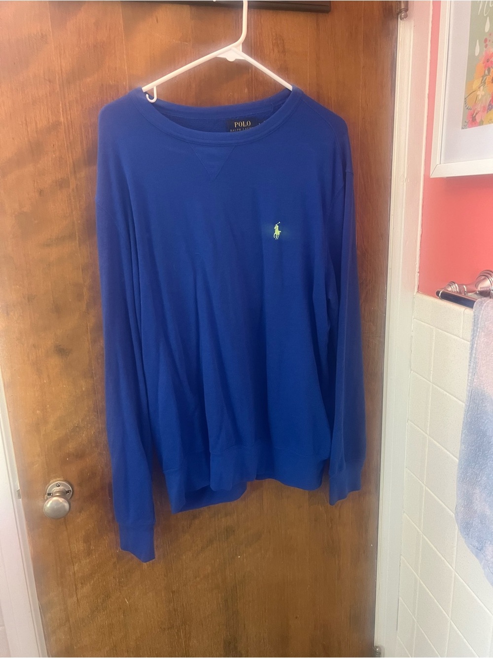 Ralph Lauren Royal Blue Crewneck Sweatshirt with Lime Pony Logo